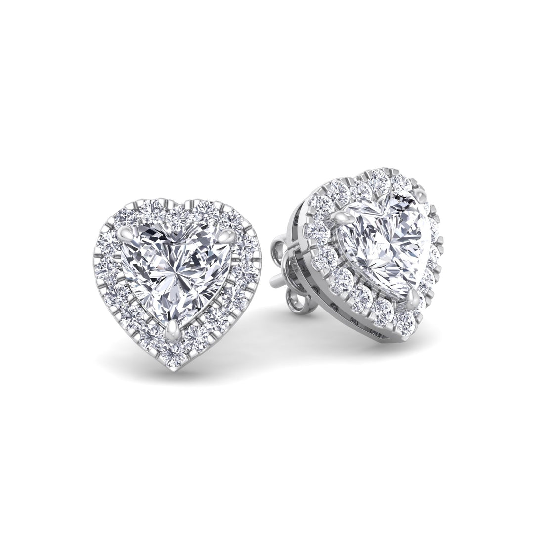 Tiana - Heart Shape Diamond Halo Studs - Gem Jewelers Co