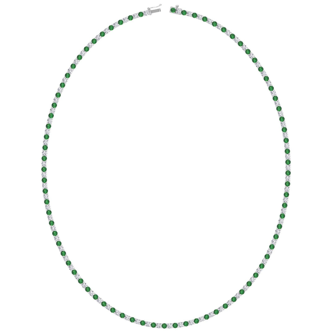 Alternating Green Emerald and Natural Diamond Tennis Necklace 14K Solid Gold