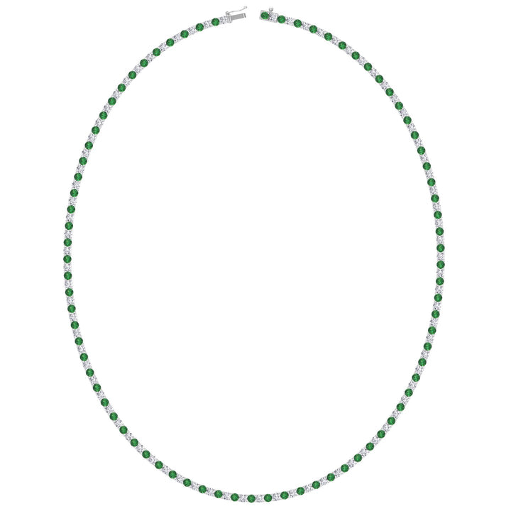 Alternating Green Emerald and Natural Diamond Tennis Necklace 14K Solid Gold