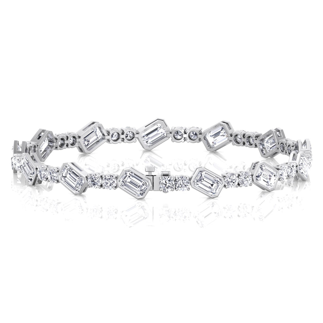 Emerald and Round Natural Diamond Tennis Bracelet