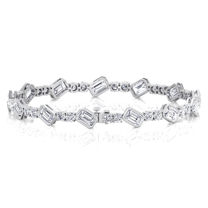 Emerald and Round Natural Diamond Tennis Bracelet