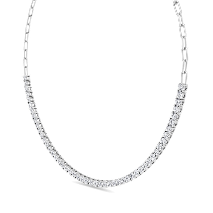 Piazza - Halfway Adjustable Diamond Tennis Necklace With Paperclip Chain - Gem Jewelers Co