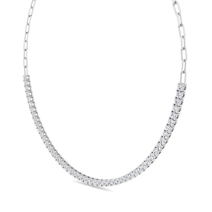 Piazza - Halfway Adjustable Diamond Tennis Necklace With Paperclip Chain