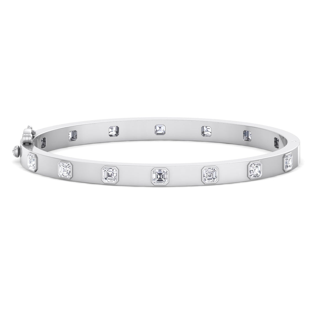 Milly - Asscher Cut Bezel Set Natural Diamond Bangle - Gem Jewelers Co