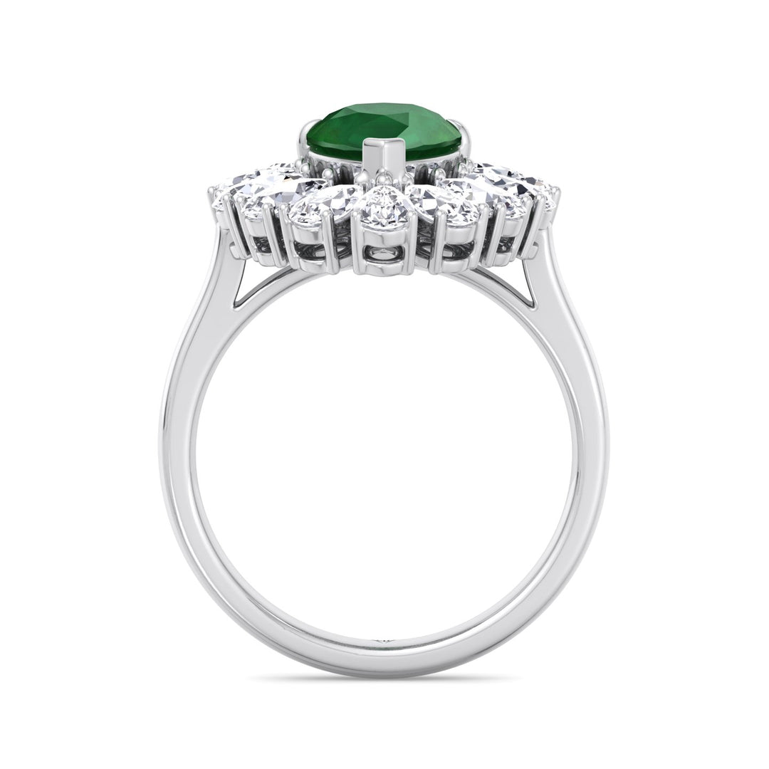 Sabrina - Pear Shape Green Emerald Engagement Ring with Pear Shape Diamond Halo - Gem Jewelers Co