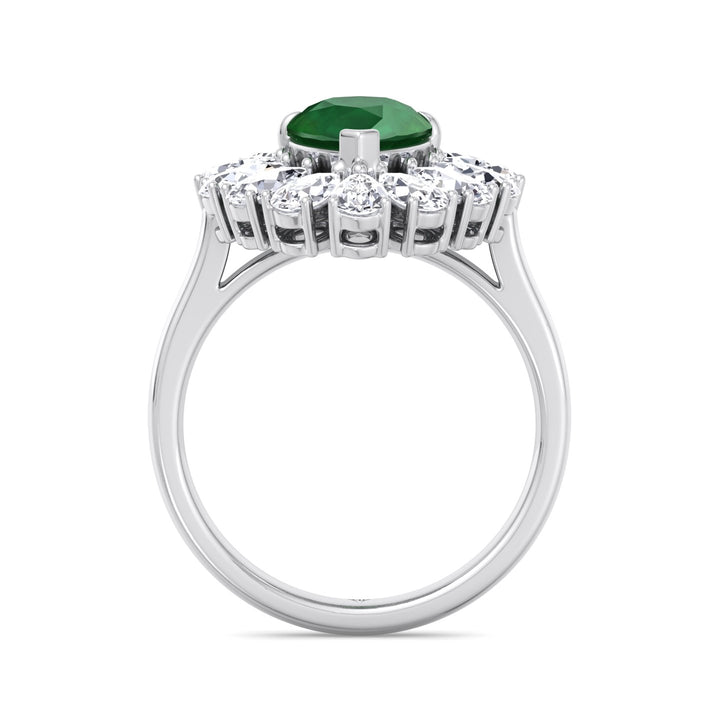 Sabrina - Pear Shape Green Emerald Engagement Ring with Pear Shape Diamond Halo - Gem Jewelers Co