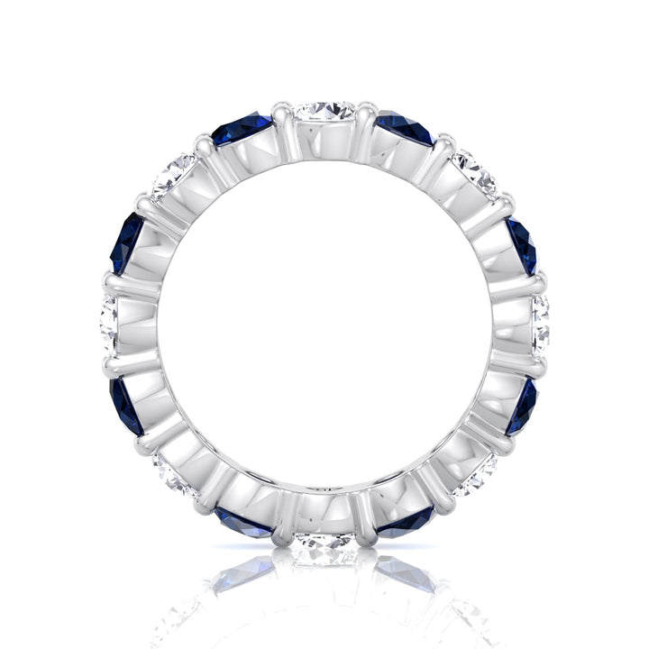 Round Alternating Natural Blue Sapphire and Diamonds Eternity Band  White Gold