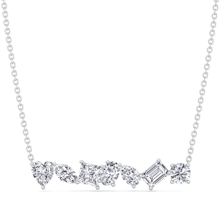 Multi Shape Natural Diamond Bar Pendant White Gold 14K