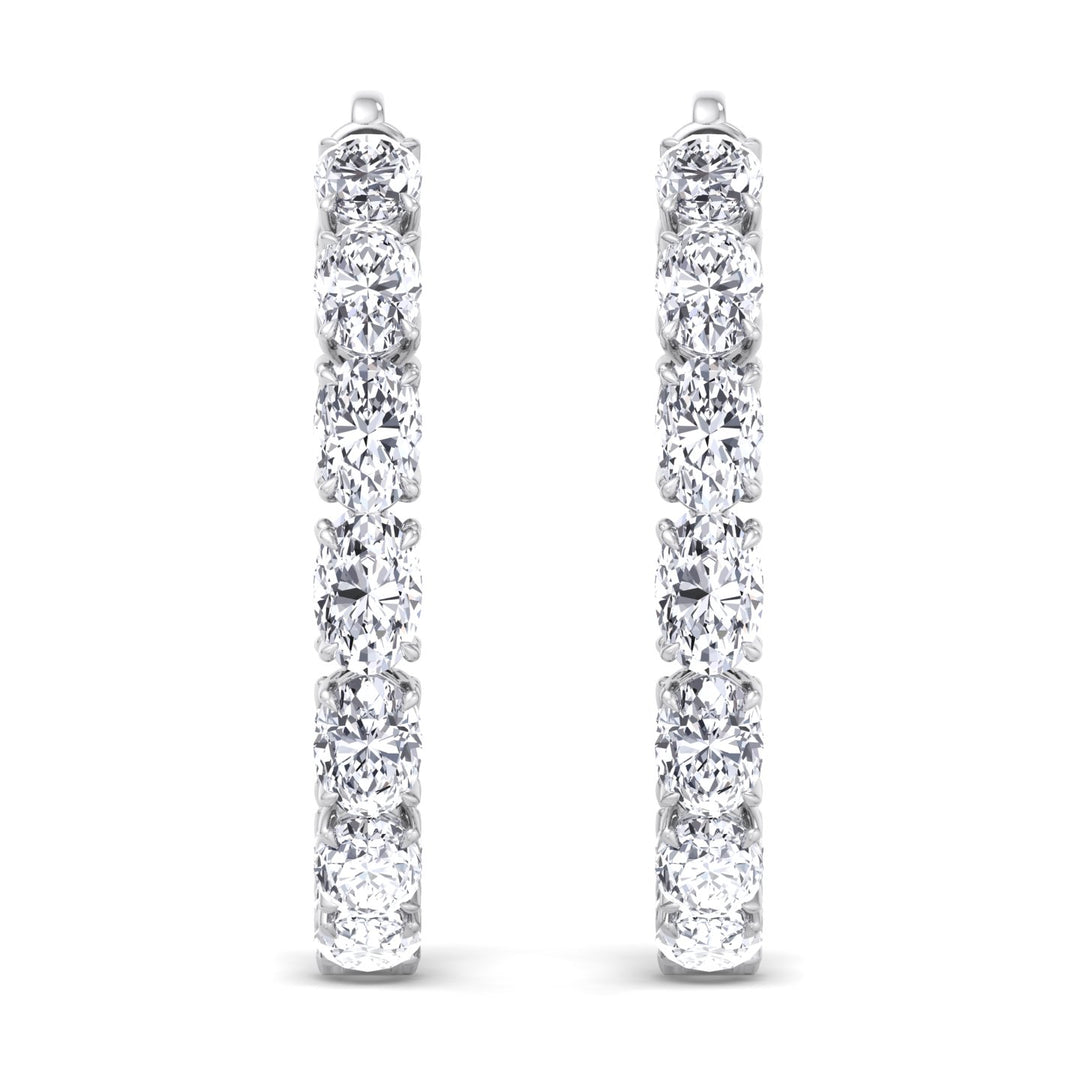 Inside Out Oval Natural Diamond Hoop Earring 1.25” White Gold