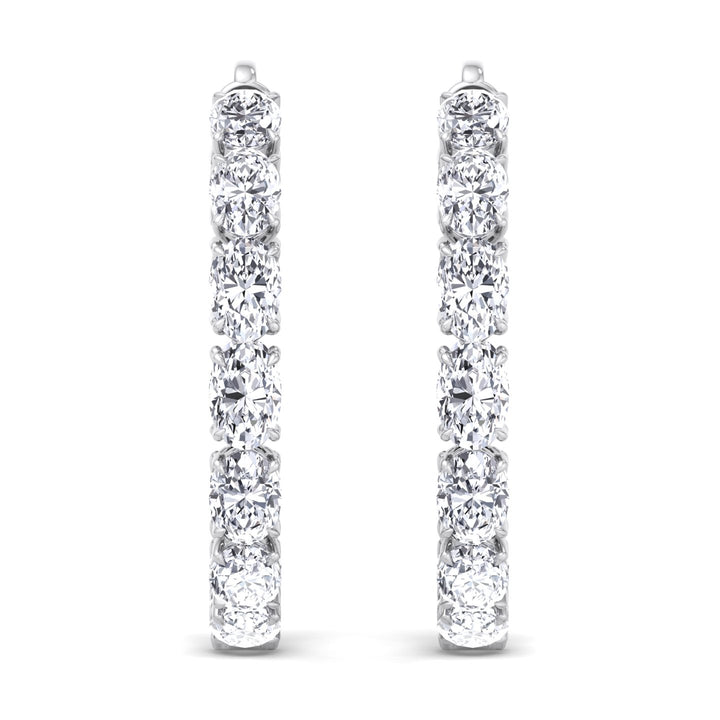Inside Out Oval Natural Diamond Hoop Earring 1.25” White Gold