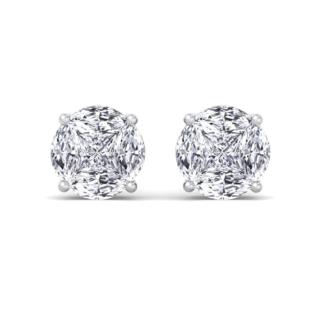 Marquise and Princess Shape Natural Diamond Clustered Stud Earrings