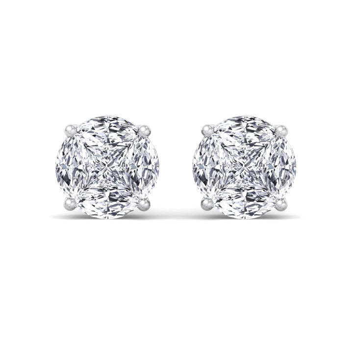 Marquise and Princess Shape Natural Diamond Clustered Stud Earrings
