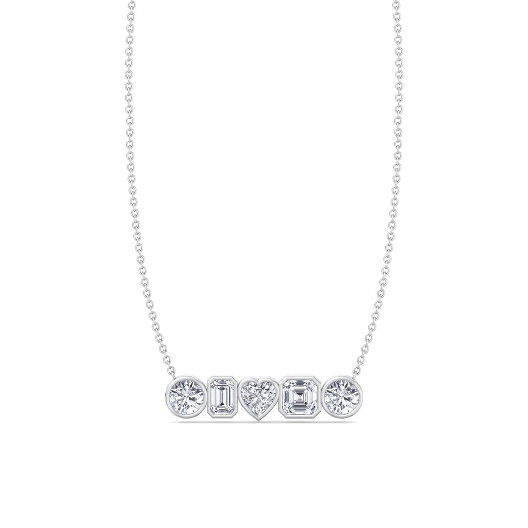 Bezel-Set Multi-Shape-Diamond-Pendant-Solid-White-Gold