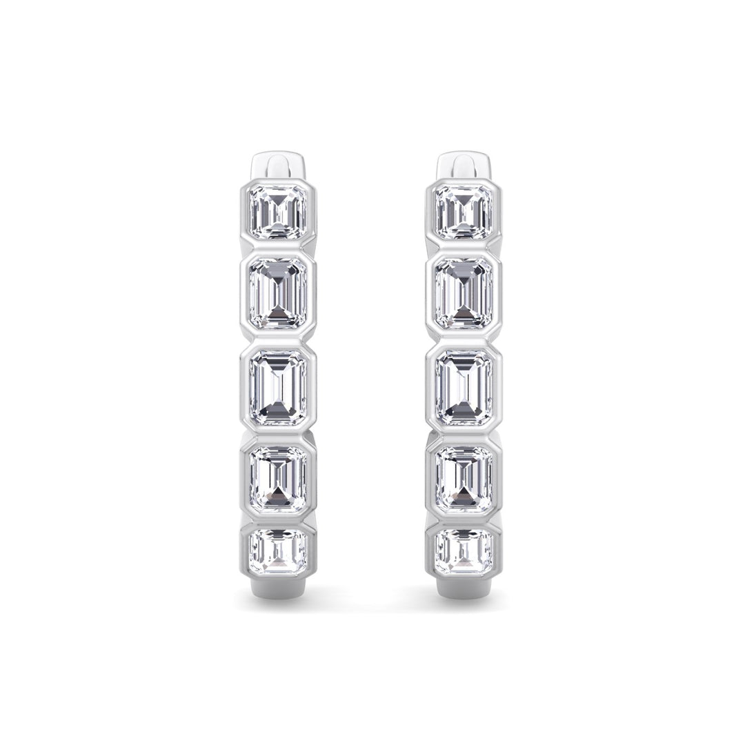 2.5CT T.W Emerald Shape Bezel Set Natural Diamond Hoops