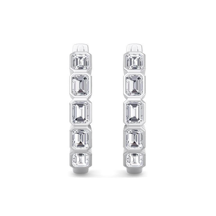 2.5CT T.W Emerald Shape Bezel Set Natural Diamond Hoops