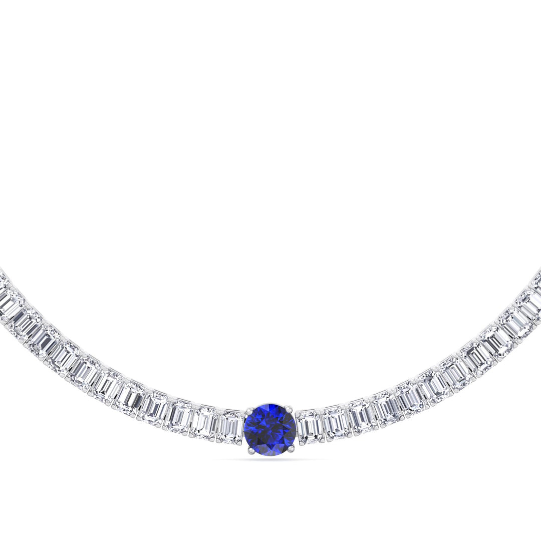 Natural Round Sapphire and Emerald Diamond Tennis Necklace