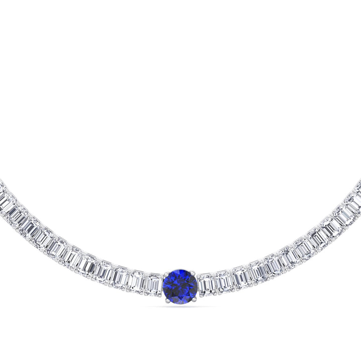 Natural Round Sapphire and Emerald Diamond Tennis Necklace