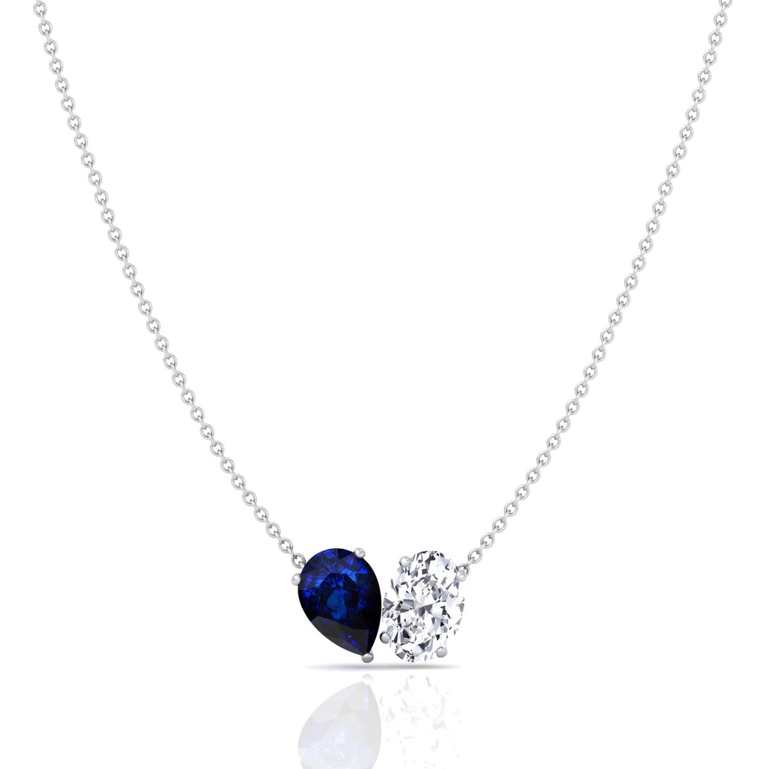 Natural Pear Shape Sapphire and Oval Diamond Pendant White Gold 14K 18K