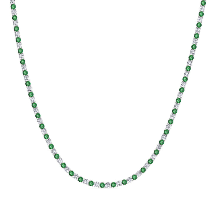 Alternating Green Emerald and Natural Diamond Tennis Necklace 14K Solid Gold