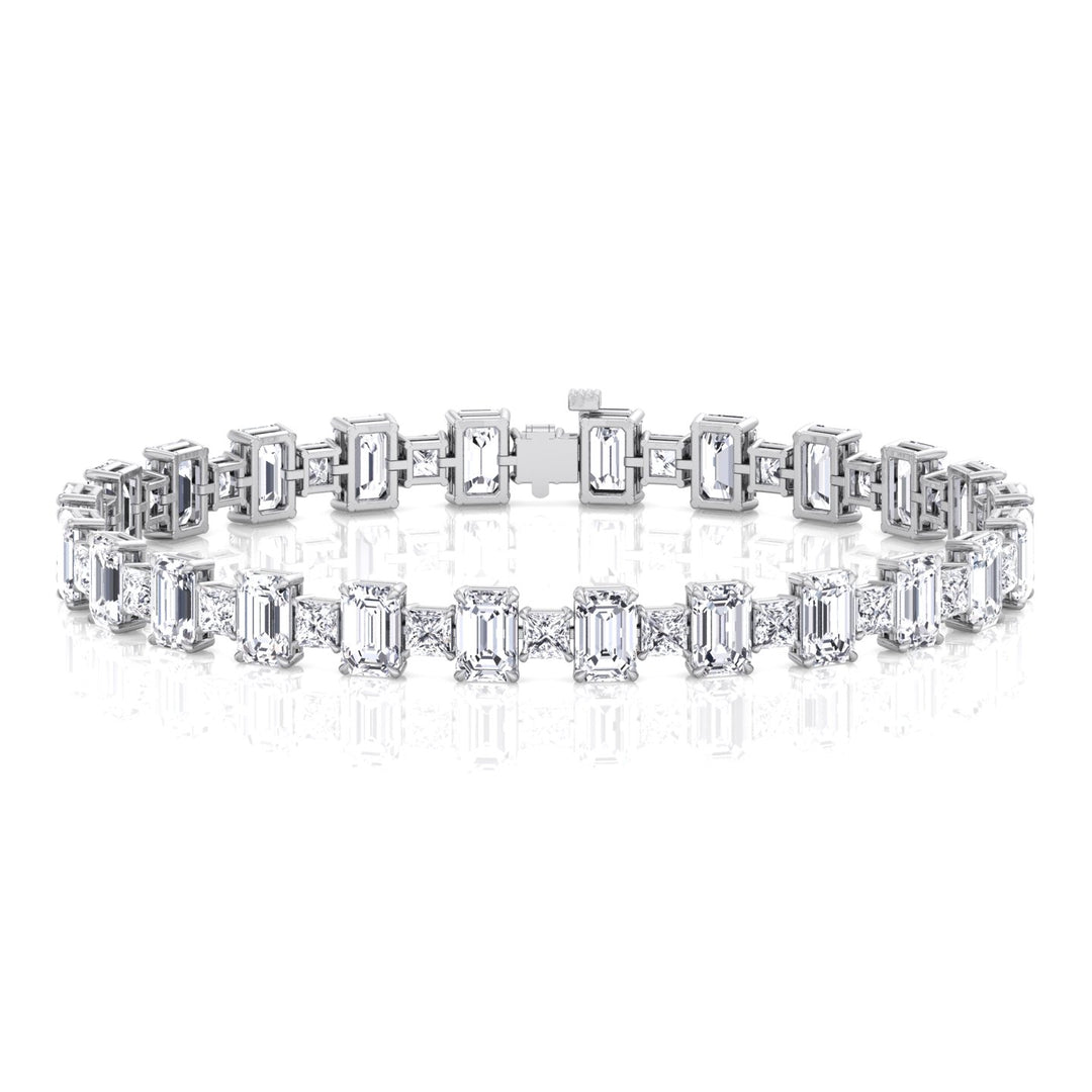 Alternating Emerald and Princess Tennis Bracelet-3CT-14K-White Gold
