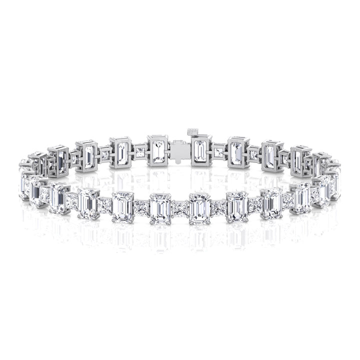 Alternating Emerald and Princess Tennis Bracelet-3CT-14K-White Gold
