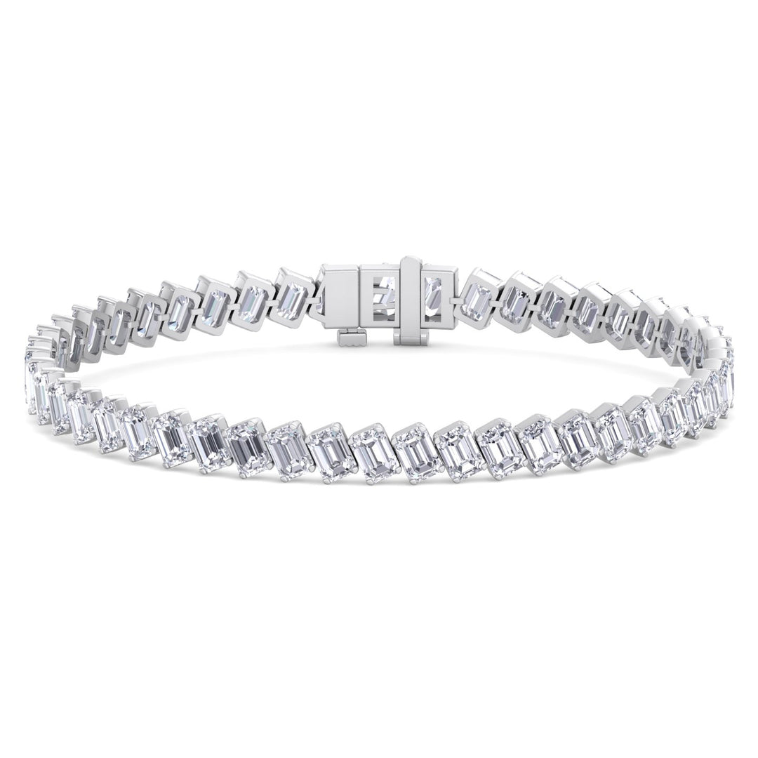 Emerald Shape Natural Diamond Diagonal Tennis Bracelet 14K Solid Gold