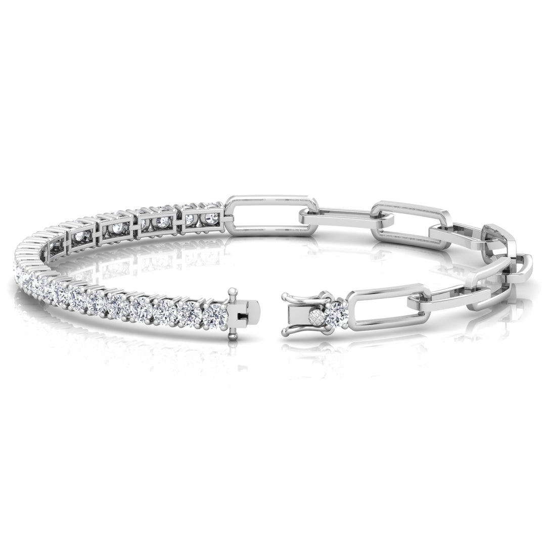 Halfway Adjustable Natural Diamond Tennis Bracelet With Paperclip Chain White Gold 14K