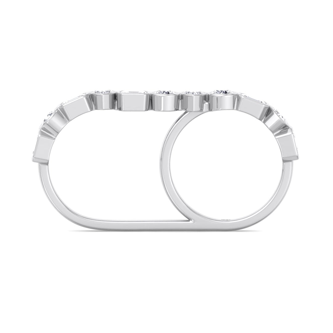 Fancy Bezel Multi Shape Natural Diamond Two Finger Ring White