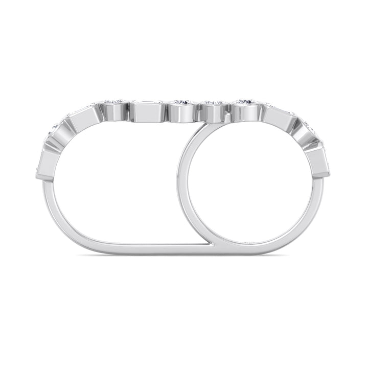 Fancy Bezel Multi Shape Natural Diamond Two Finger Ring White