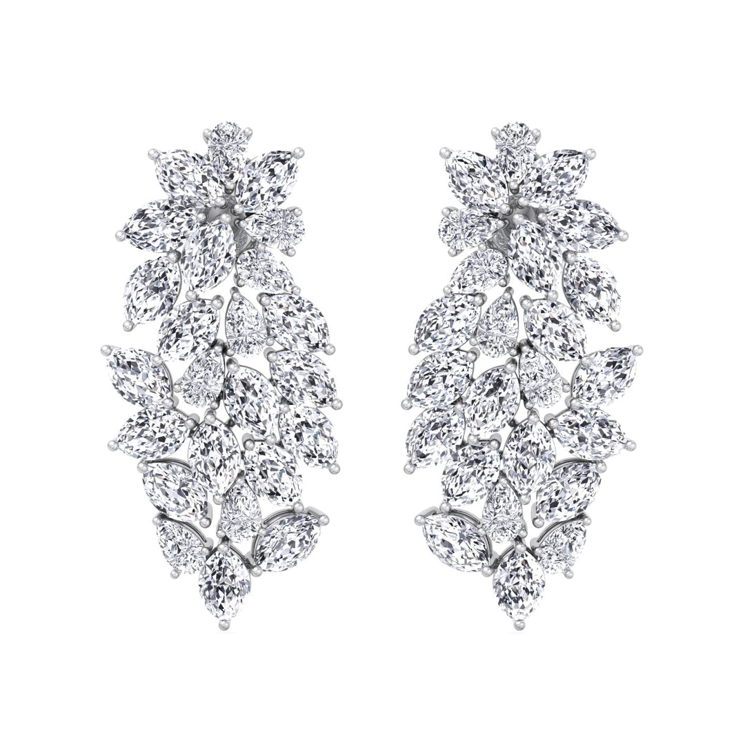 Cluster Pear and Marquise Shape Natural Diamond Drop Earrings White Gold 14K