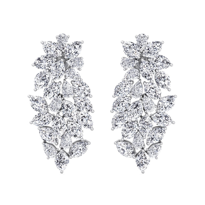 Cluster Pear and Marquise Shape Natural Diamond Drop Earrings White Gold 14K