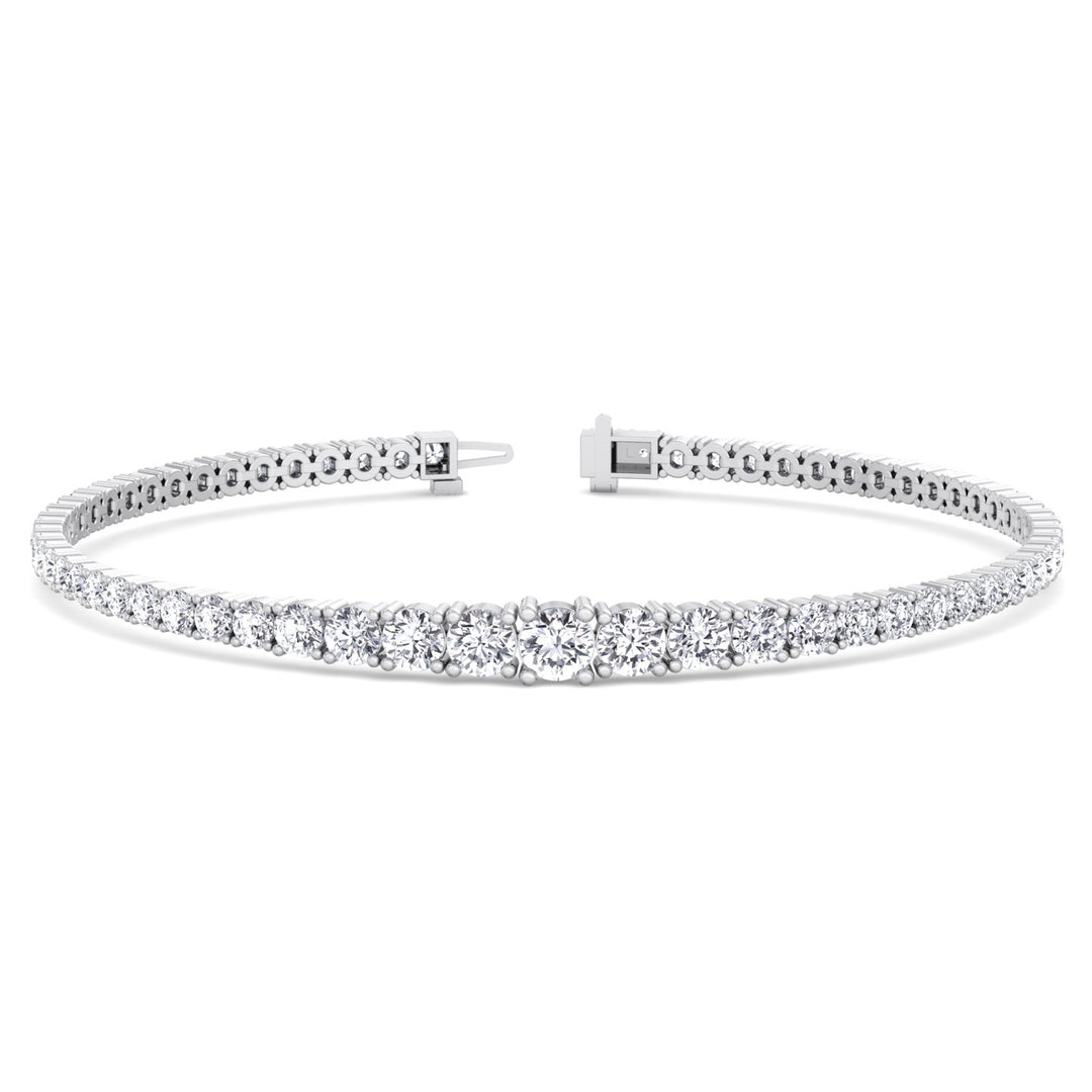 4-Prong Graduated Natural Diamond Tennis Bracelet 14K Solid Gold White Gold