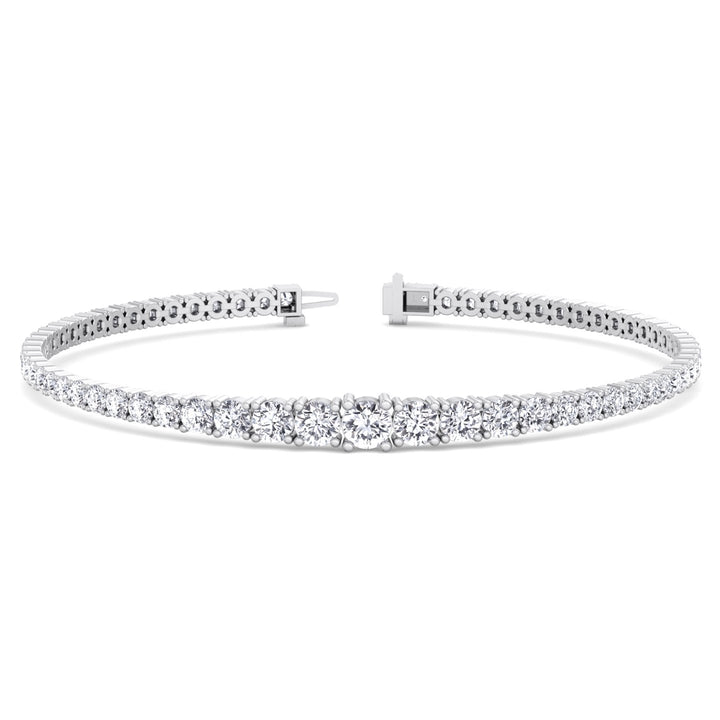 4-Prong Graduated Natural Diamond Tennis Bracelet 14K Solid Gold White Gold