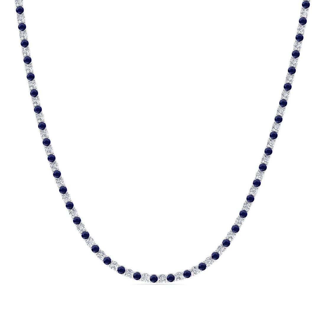 Sara - Alternating Blue Sapphire and Natural Diamond Tennis Necklace - Gem Jewelers Co