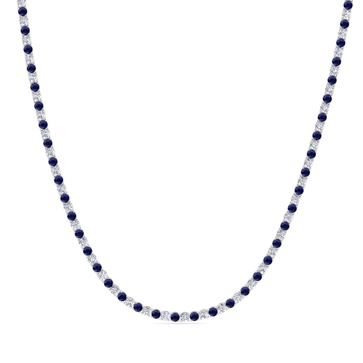 Sara - Alternating Blue Sapphire and Natural Diamond Tennis Necklace - Gem Jewelers Co