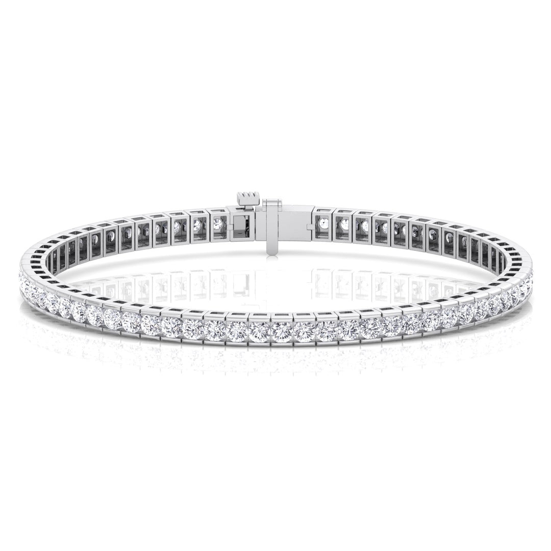 Channel Setting Round Cut Natural Diamond Tennis Bracelet  14K White Gold