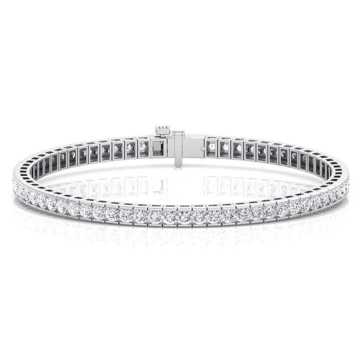 Channel Setting Round Cut Natural Diamond Tennis Bracelet  14K White Gold