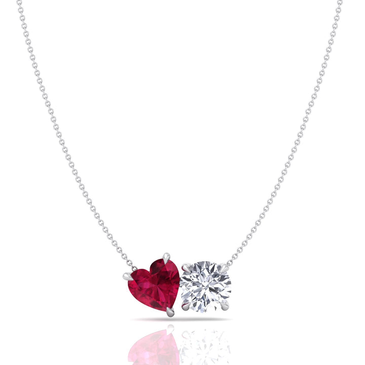 Toi Et Moi Natural Ruby Heart and Round Diamond Pendant -2CT-4CT-14K-18K-White Gold