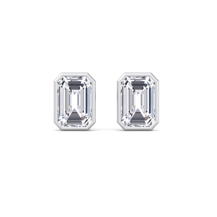Cheza - Bezel Set Emerald Shape Diamond Studs - Gem Jewelers Co