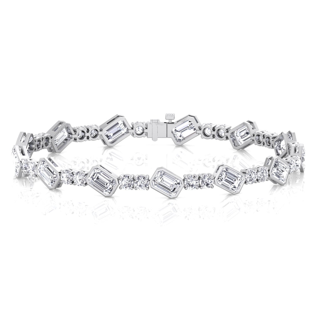 Emerald and Round Natural Diamond Tennis Bracelet