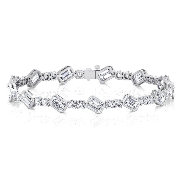 Emerald and Round Natural Diamond Tennis Bracelet