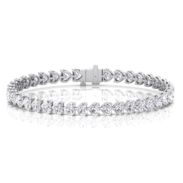 East to West Heart Shape Natural Diamond Tennis Bracelet White Gold