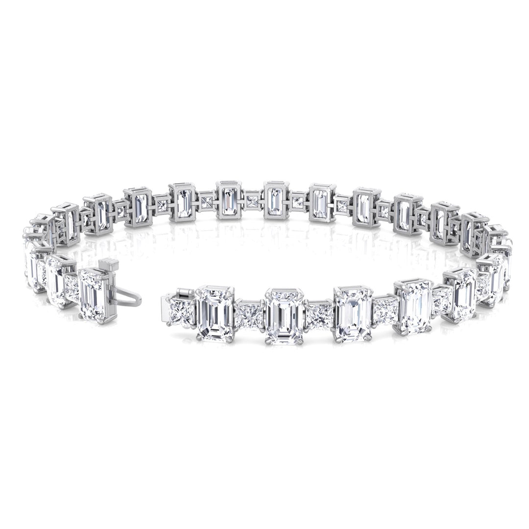 Alternating Emerald and Princess Tennis Bracelet-3CT-18K-White Gold