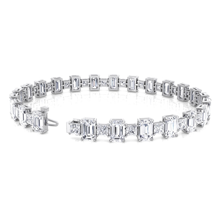 Alternating Emerald and Princess Tennis Bracelet-3CT-18K-White Gold