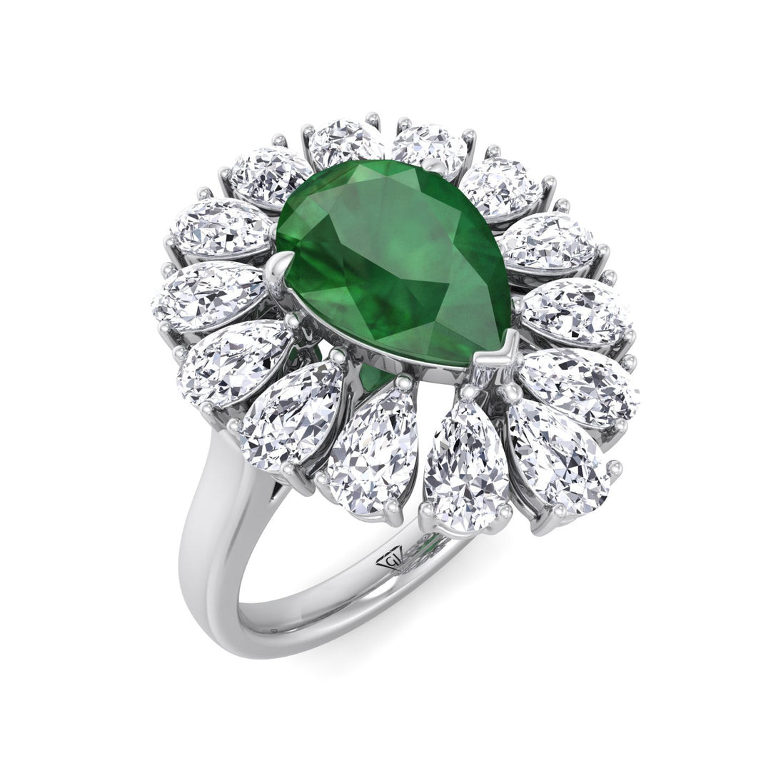 Sabrina - Pear Shape Green Emerald Engagement Ring with Pear Shape Diamond Halo - Gem Jewelers Co