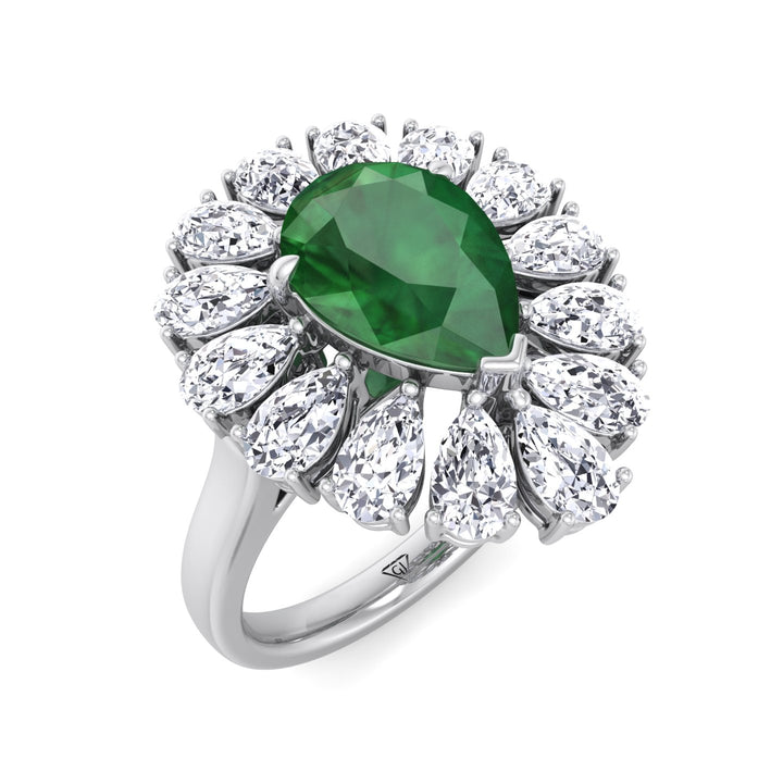 Sabrina - Pear Shape Green Emerald Engagement Ring with Pear Shape Diamond Halo - Gem Jewelers Co