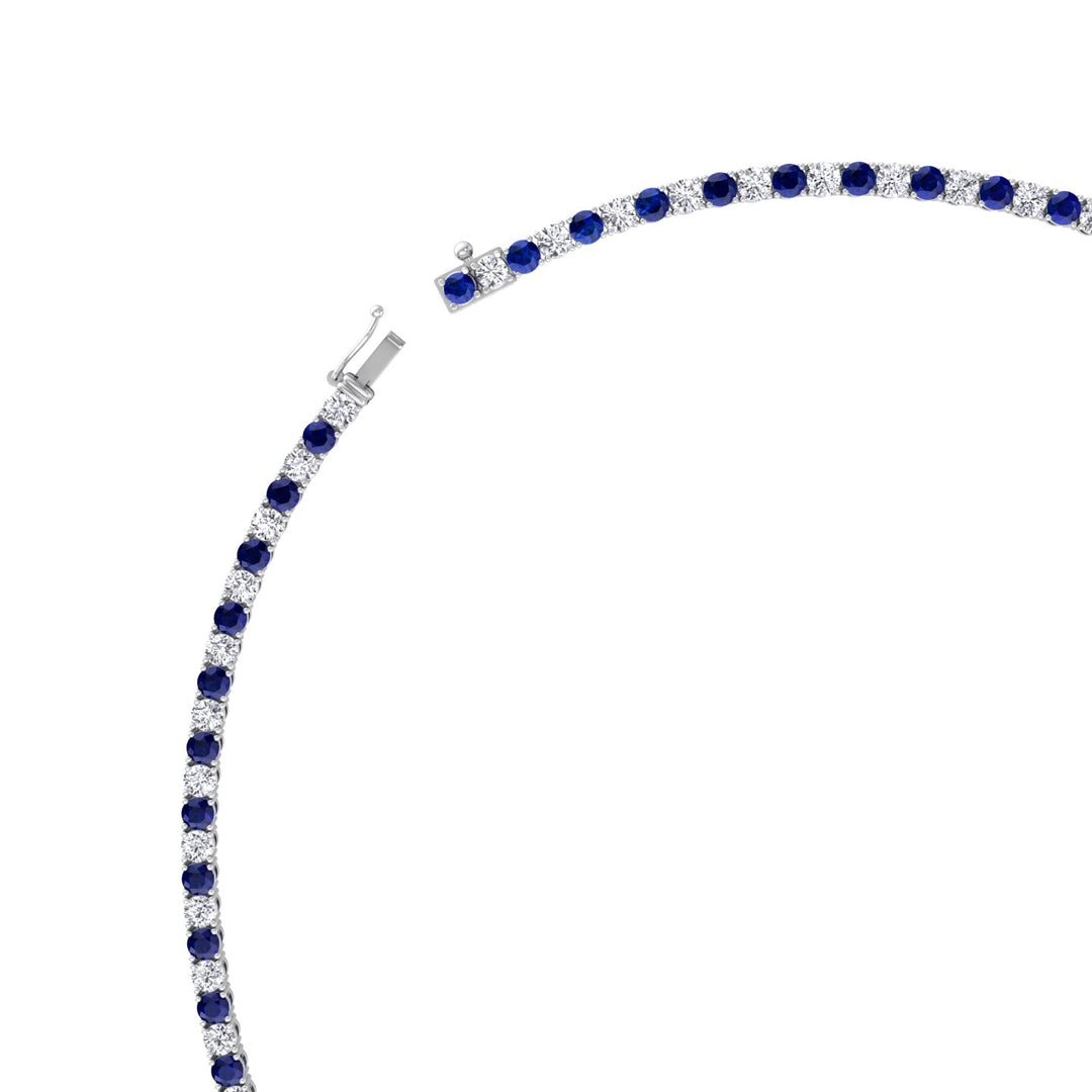 Sara - Alternating Blue Sapphire and Natural Diamond Tennis Necklace - Gem Jewelers Co