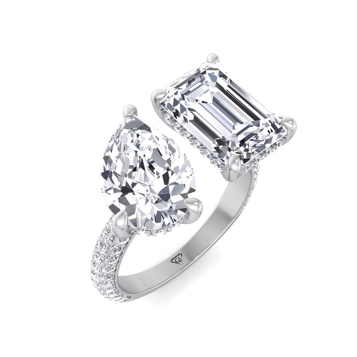 Leani - Toi Et Moi Hidden Halo Emerald and Pear Shape Diamond Engagement Ring - Gem Jewelers Co