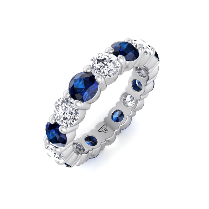 Round Alternating Natural Blue Sapphire and Diamonds Eternity Band  White Gold  18K