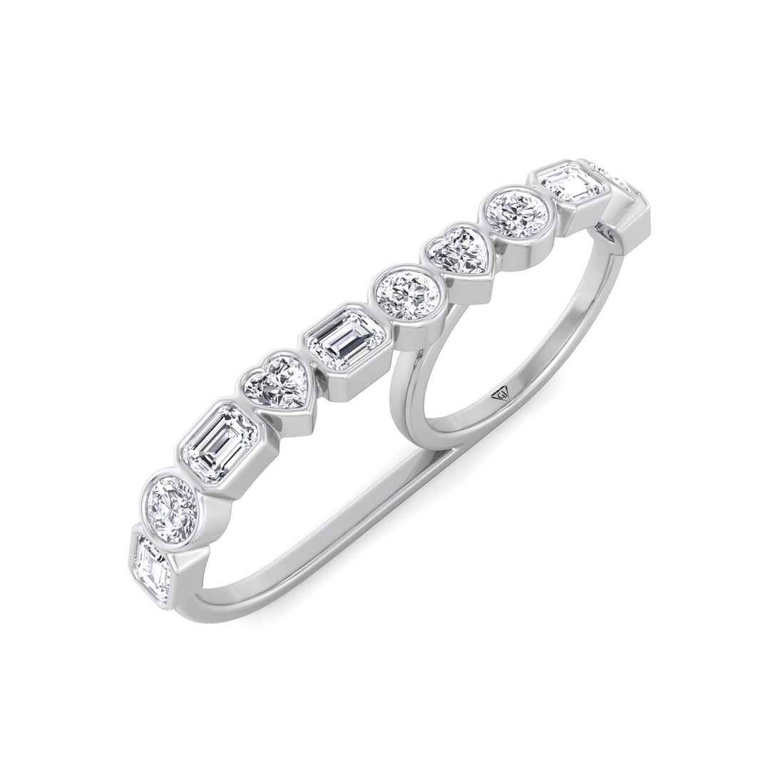 Fancy Bezel Multi Shape Natural Diamond Two Finger Ring White Gold 2CT 14K